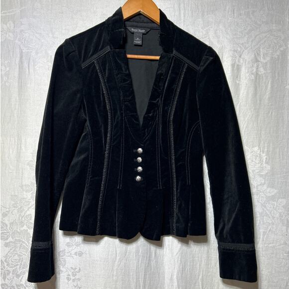 White House Black Market Jackets & Blazers - WHBM Velvet Blazer 8 Black Ruffle Button Witchy Goth Pirate Vampire